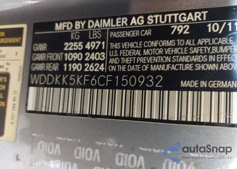 2012 Mercedes-Benz E 350 from USA, damaged, VIN WDDKK5KF6CF150932